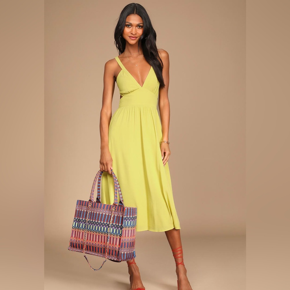 Lulus Lime Green Tie-Back Midi Dress With Pockets
